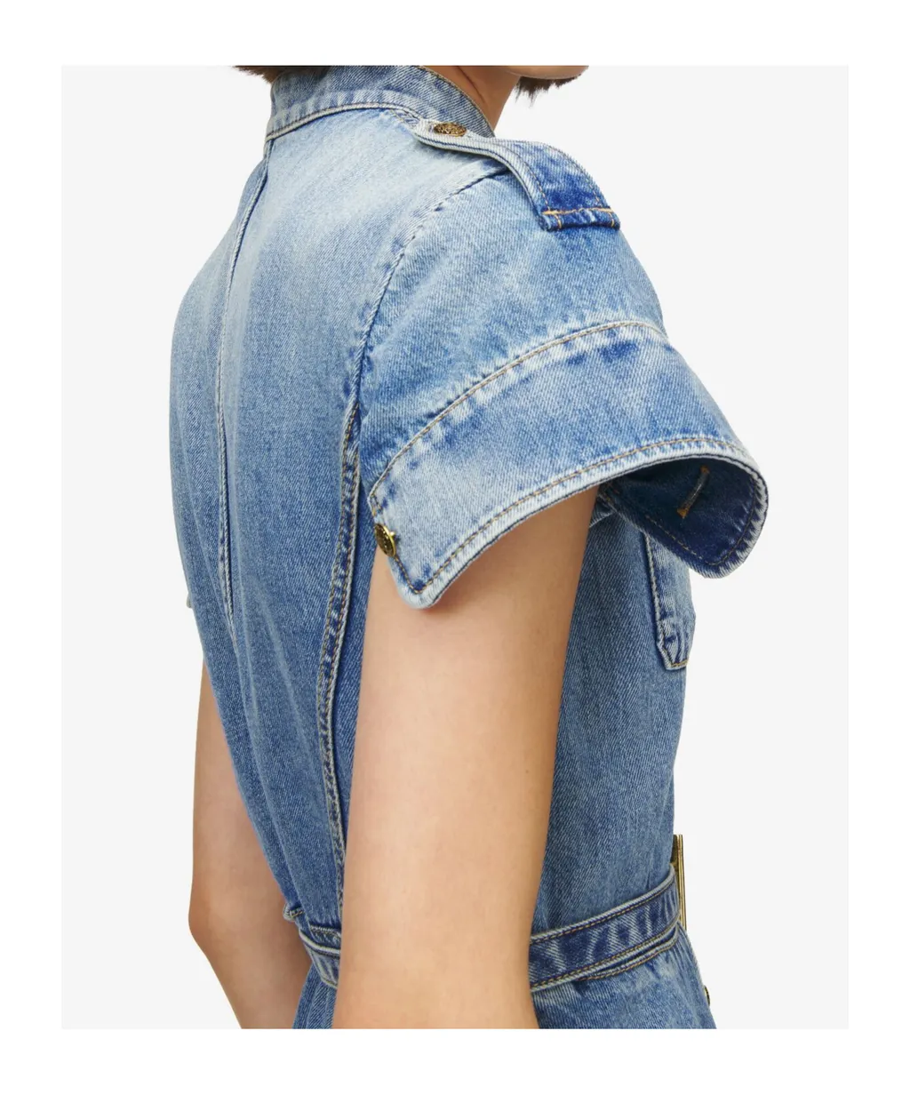 Denim Mini Dress In Washed Blue