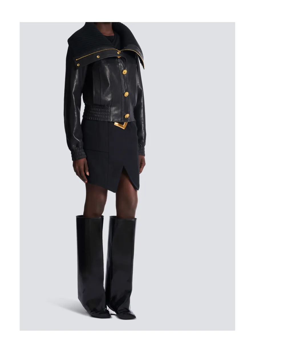 Balmain Quilted Collar Leather Jacket