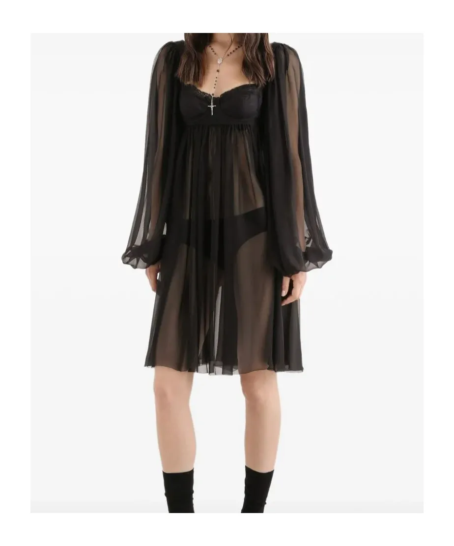 Lace Balloon-Sleeve Mini Dress