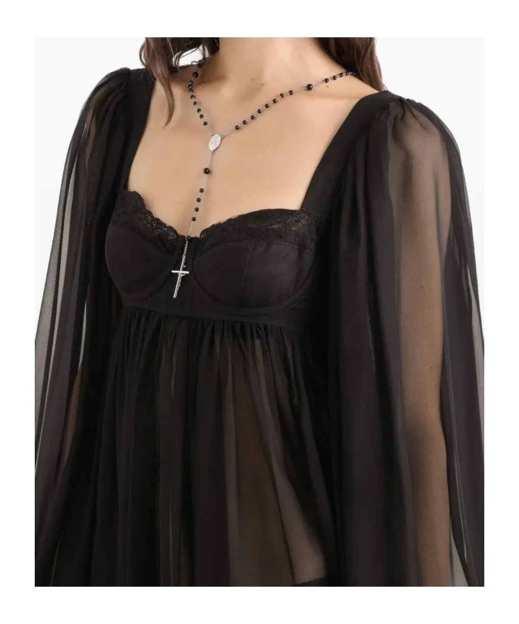 Lace Balloon-Sleeve Mini Dress