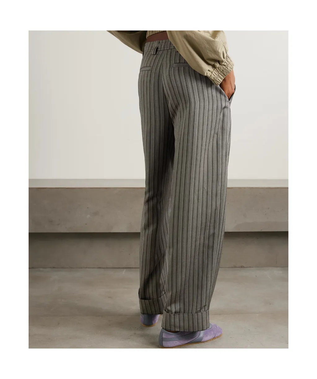 Striped Ribbed Woven Wide-Leg Casual Pants