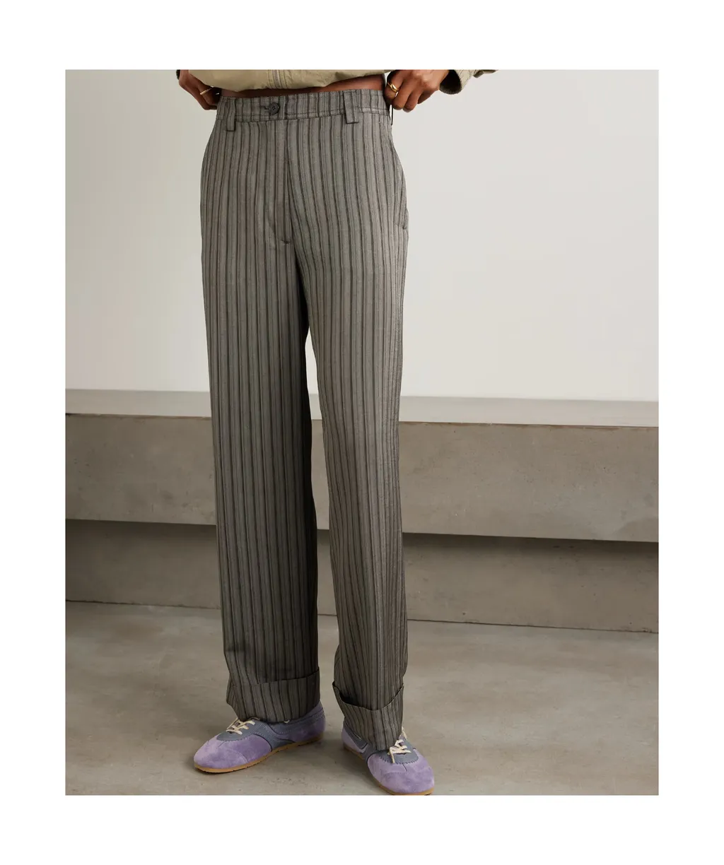 Striped Ribbed Woven Wide-Leg Casual Pants
