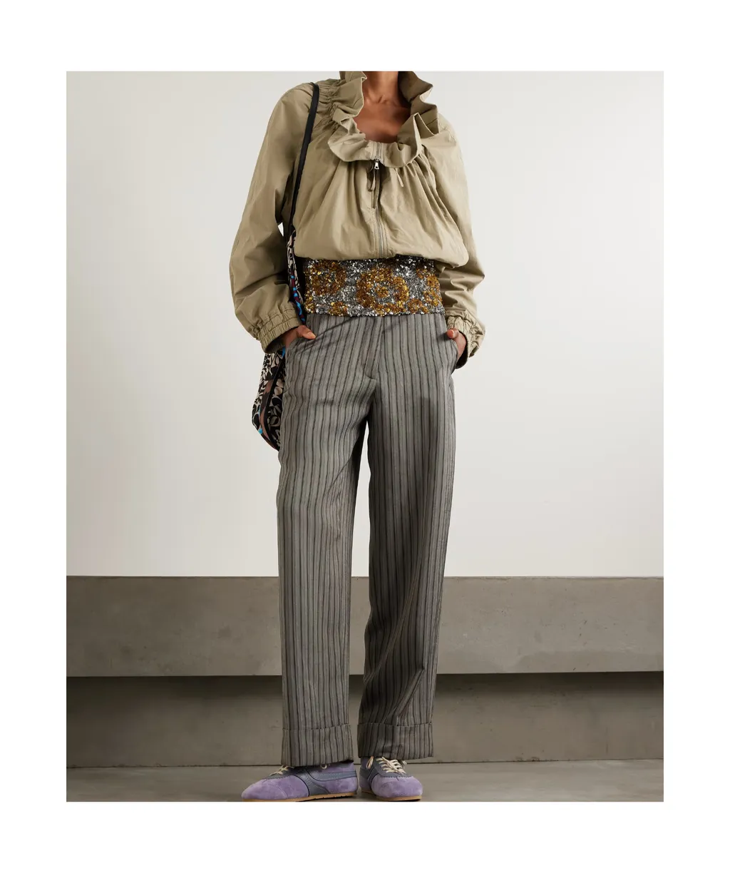 Striped Ribbed Woven Wide-Leg Casual Pants