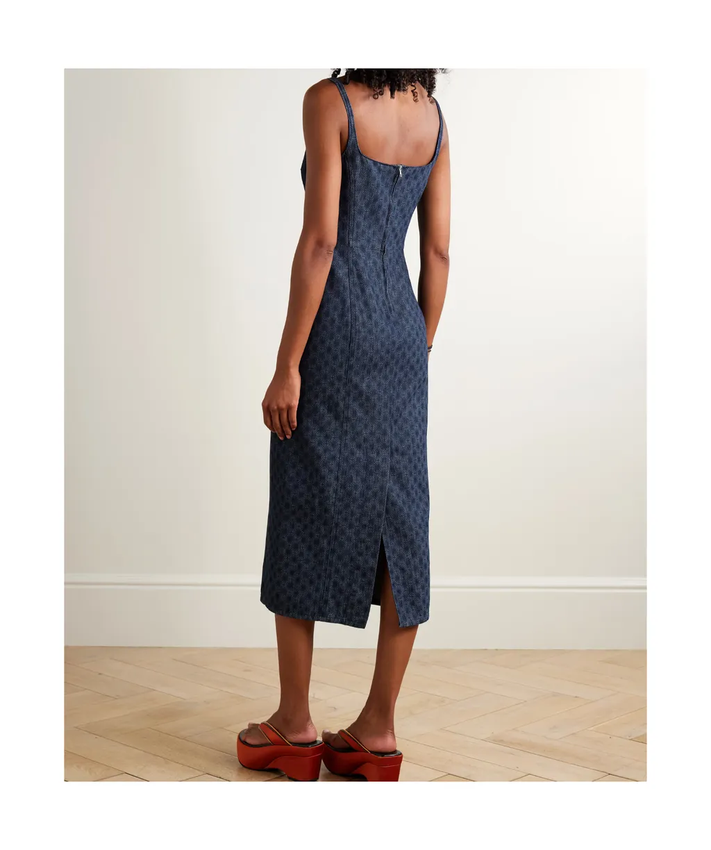 Printed Denim Midi Dress