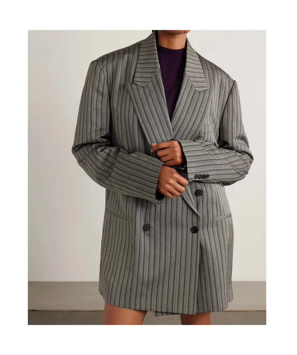 Oversized Double-Breasted Striped Twill Suit Jacket