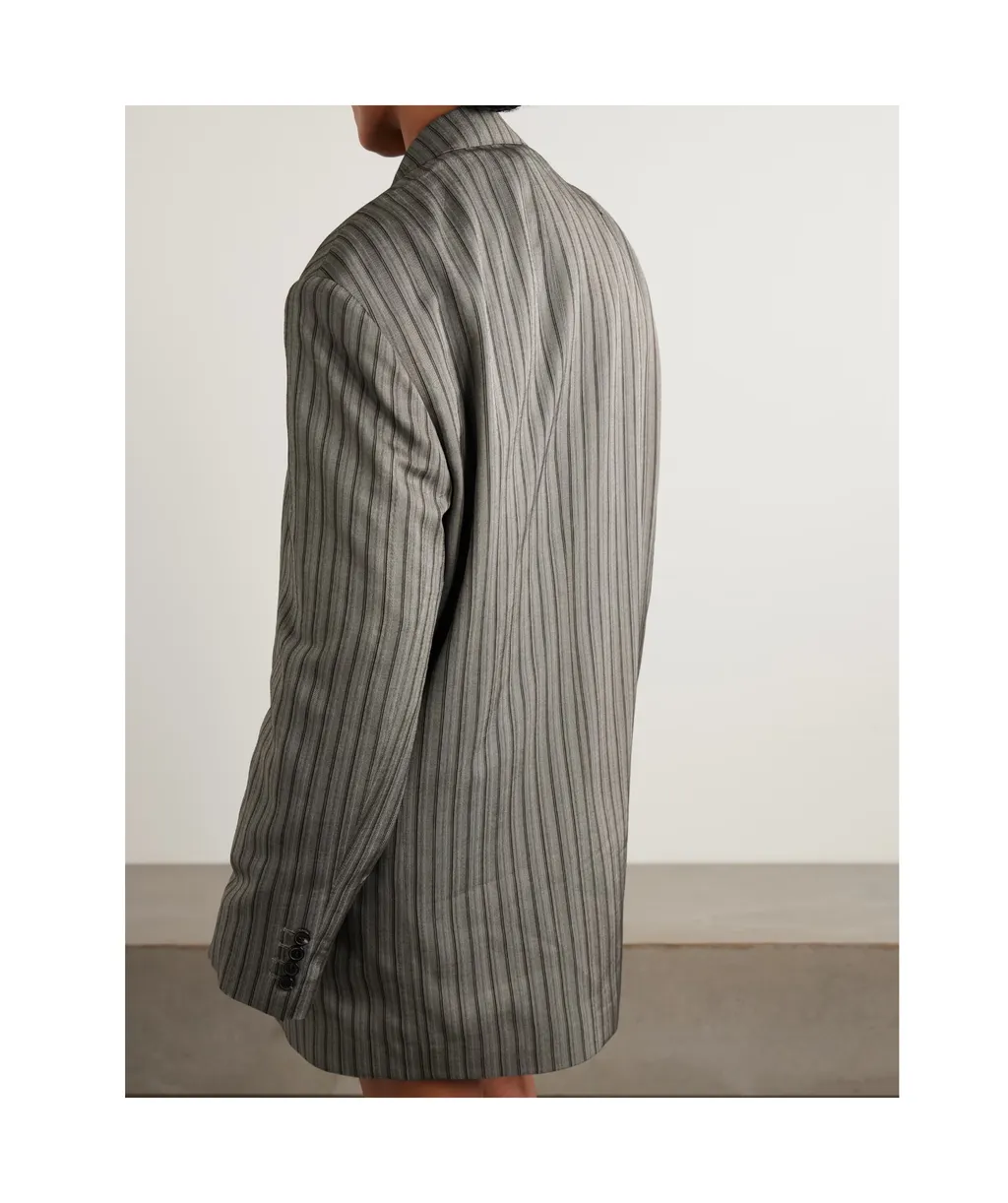 Oversized Double-Breasted Striped Twill Suit Jacket
