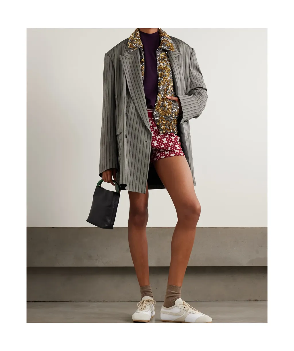 Oversized Double-Breasted Striped Twill Suit Jacket