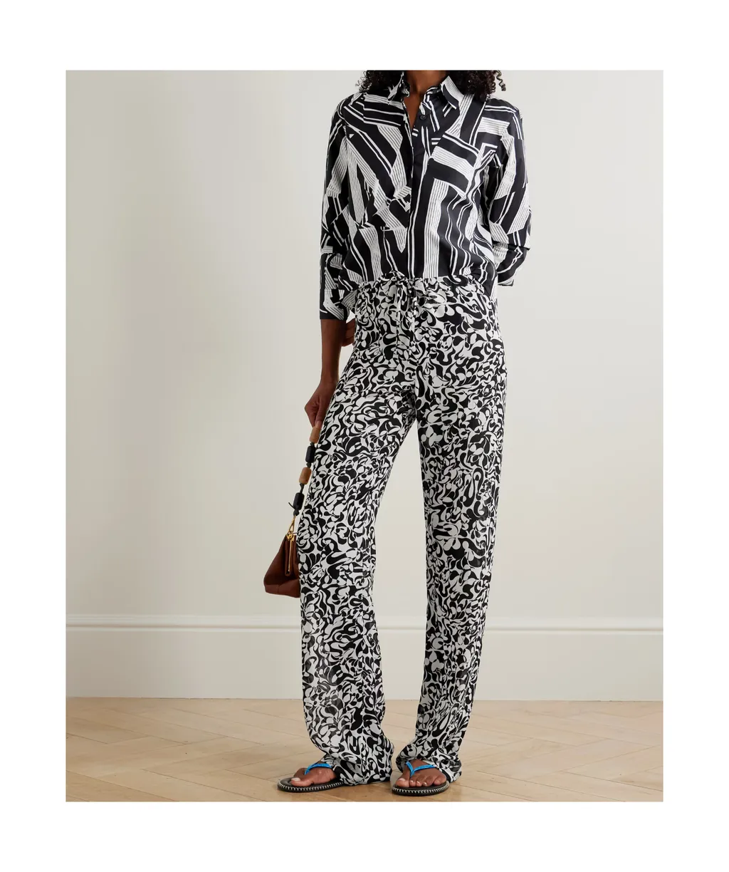 Printed Chiffon Straight Leg Casual Pants