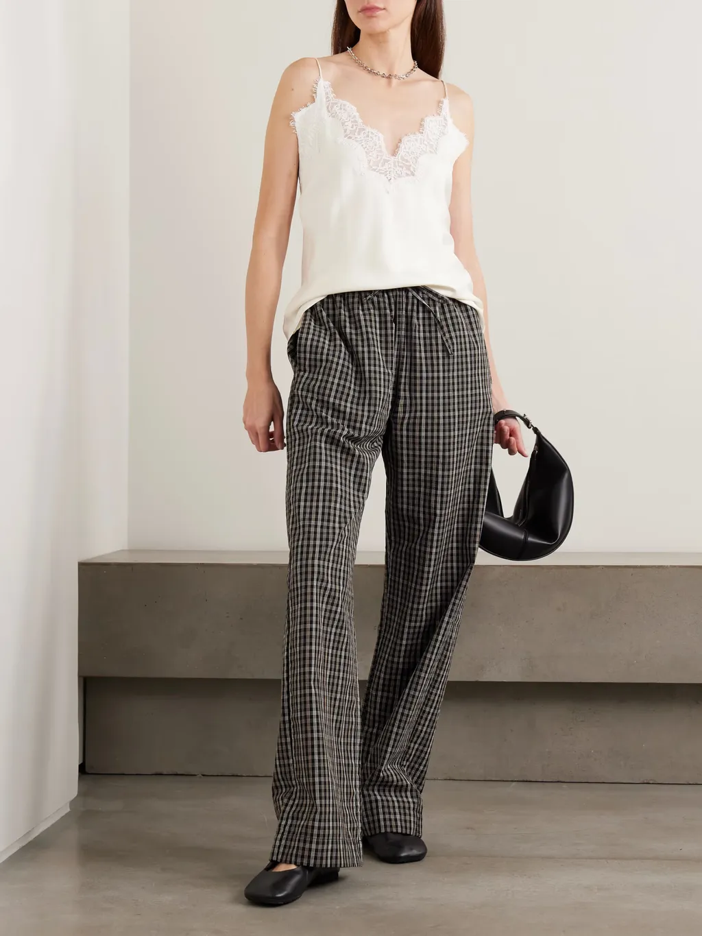 Plaid Wide-Leg Casual Pants