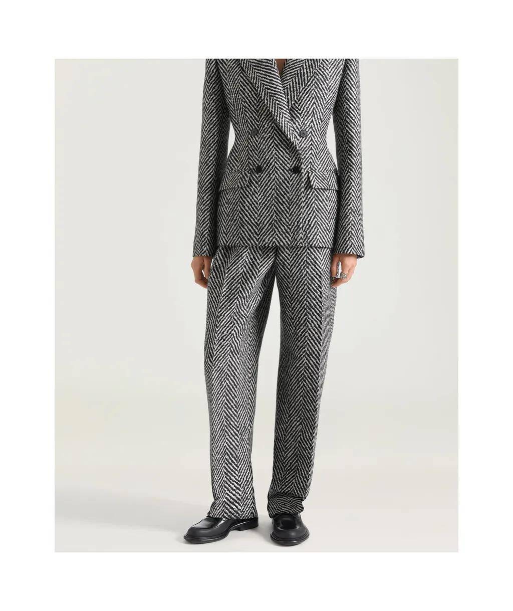 Double Pleat Pants In Herringbone Mixed Wool