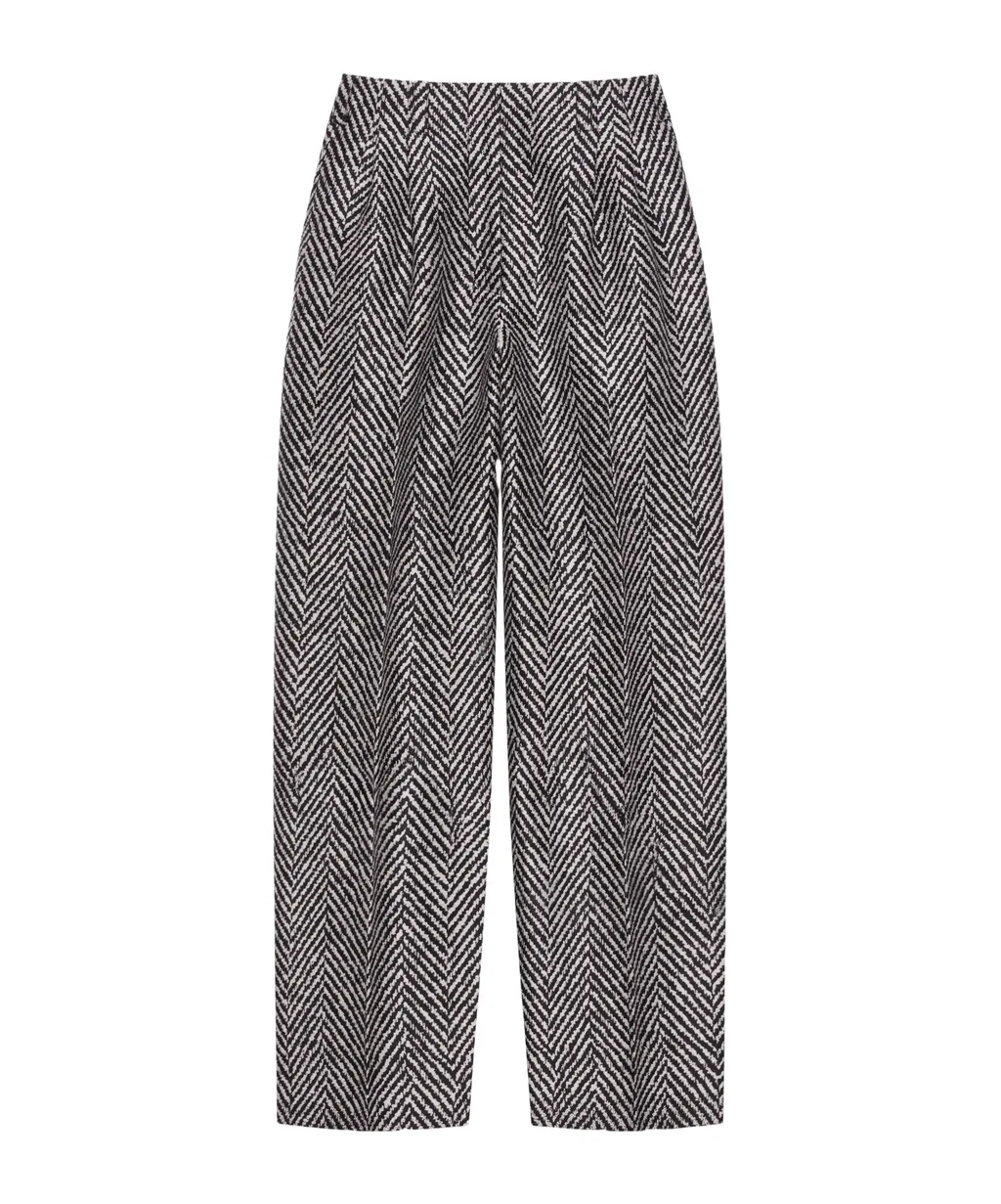 Double Pleat Pants In Herringbone Mixed Wool