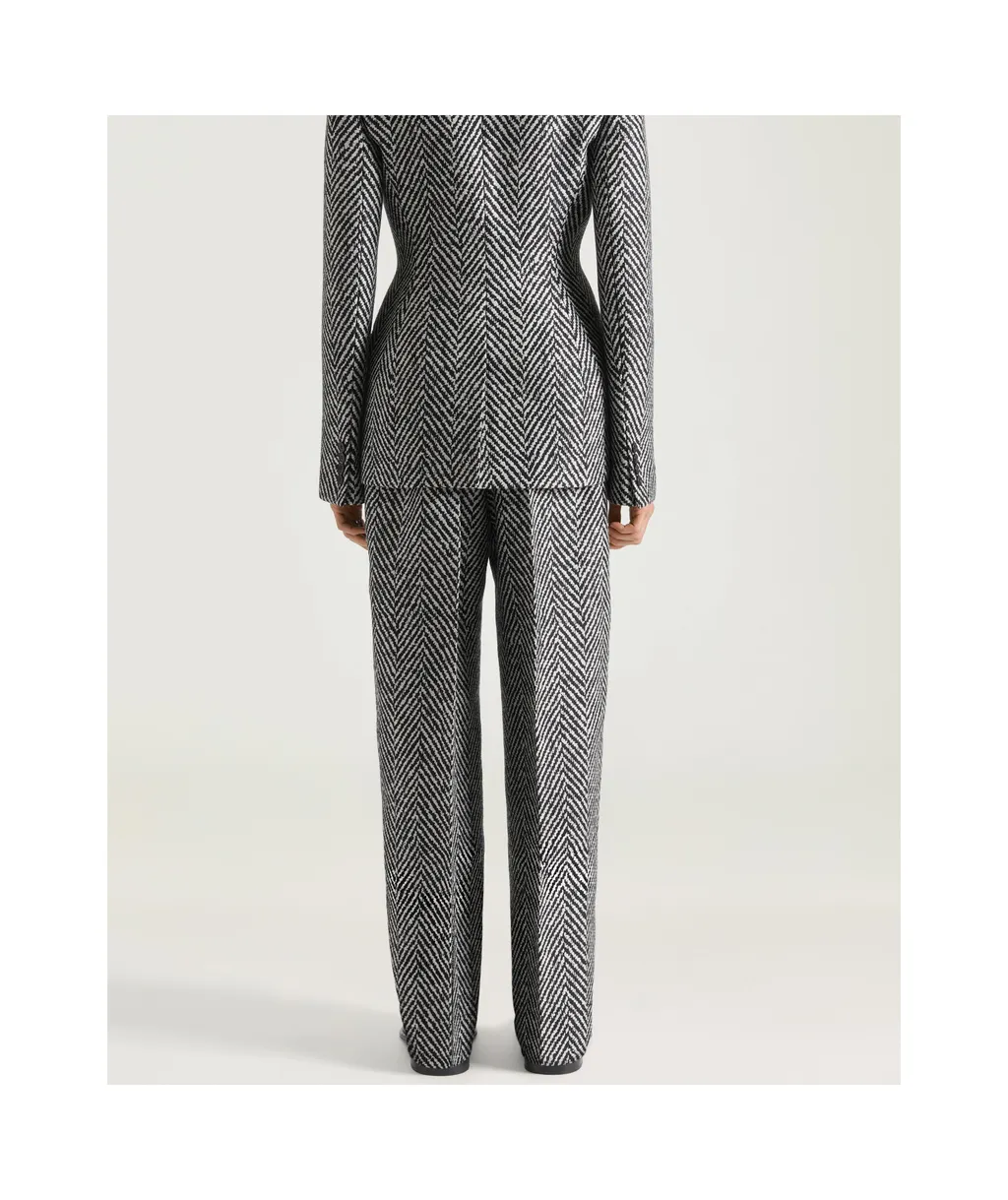 Double Pleat Pants In Herringbone Mixed Wool