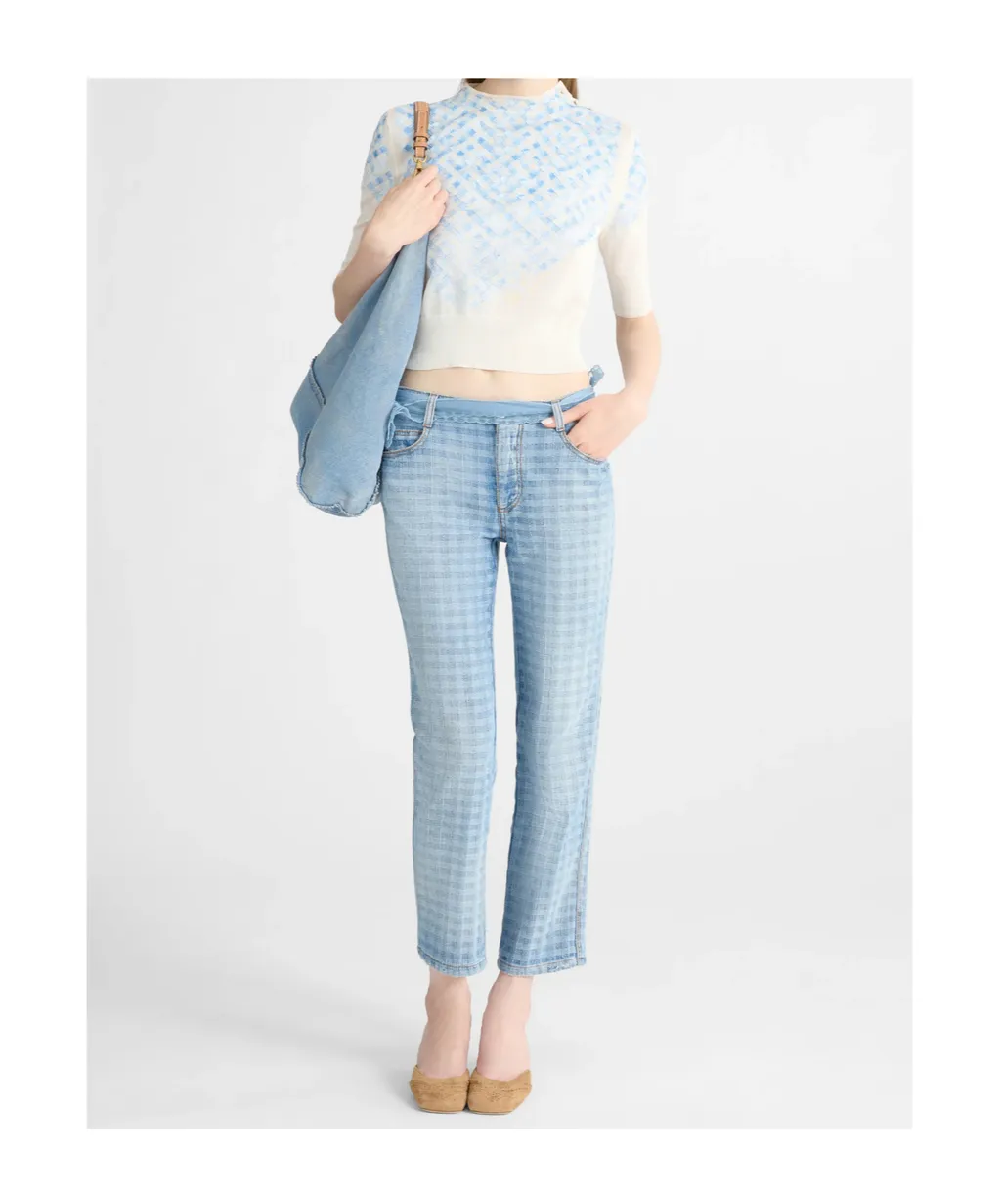 Filo Di Scozia Cotton T-Shirt With Faded Micro Vichy Embroidery