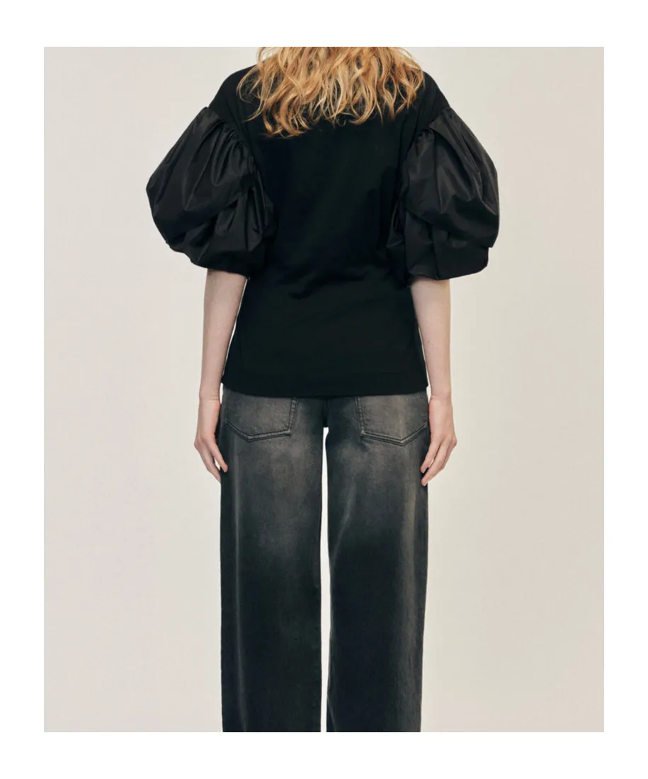 Sculpted Petal Sleeve Contrast T-Shirt
