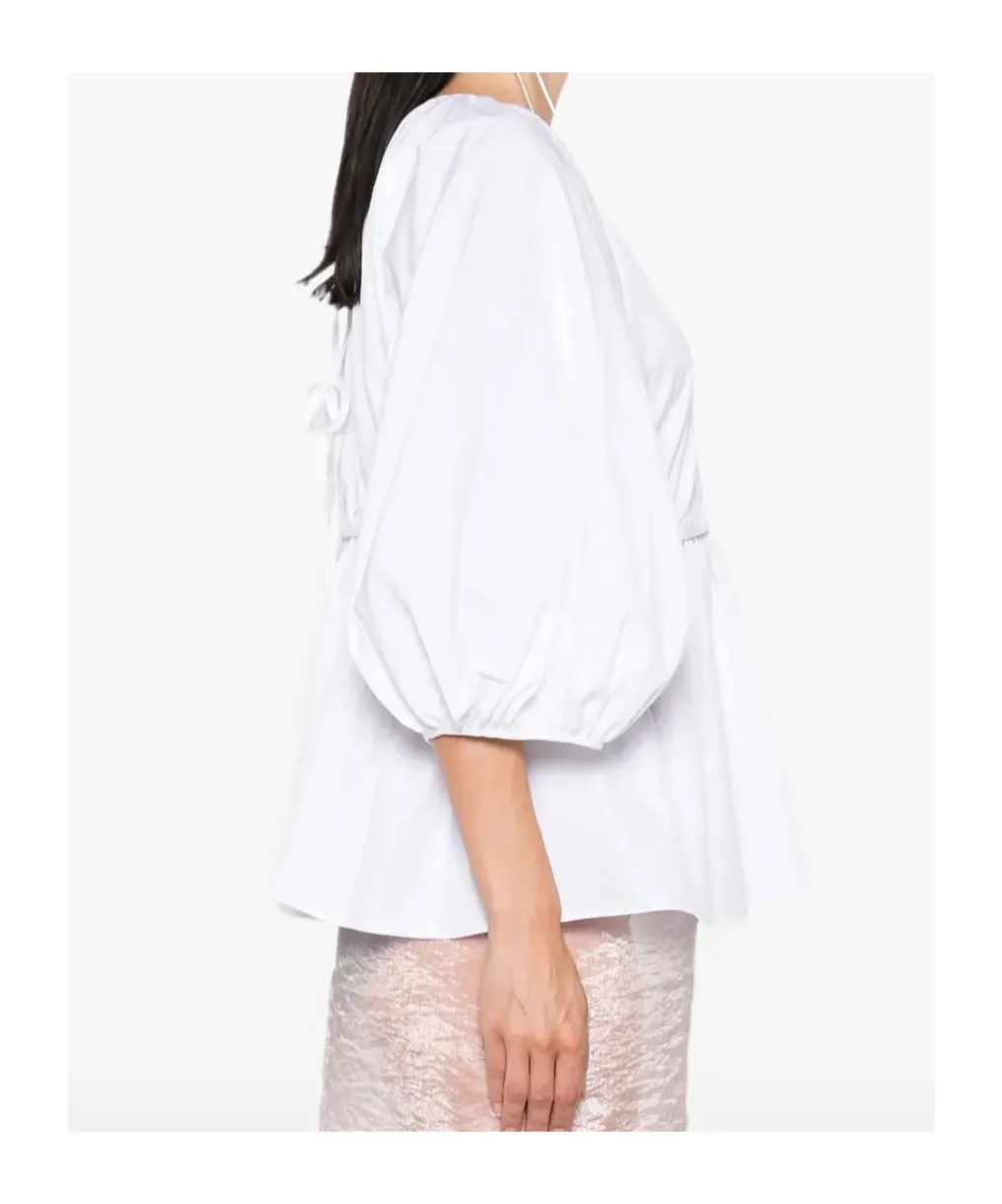 Gathered-Waist Puff-Sleeve Top