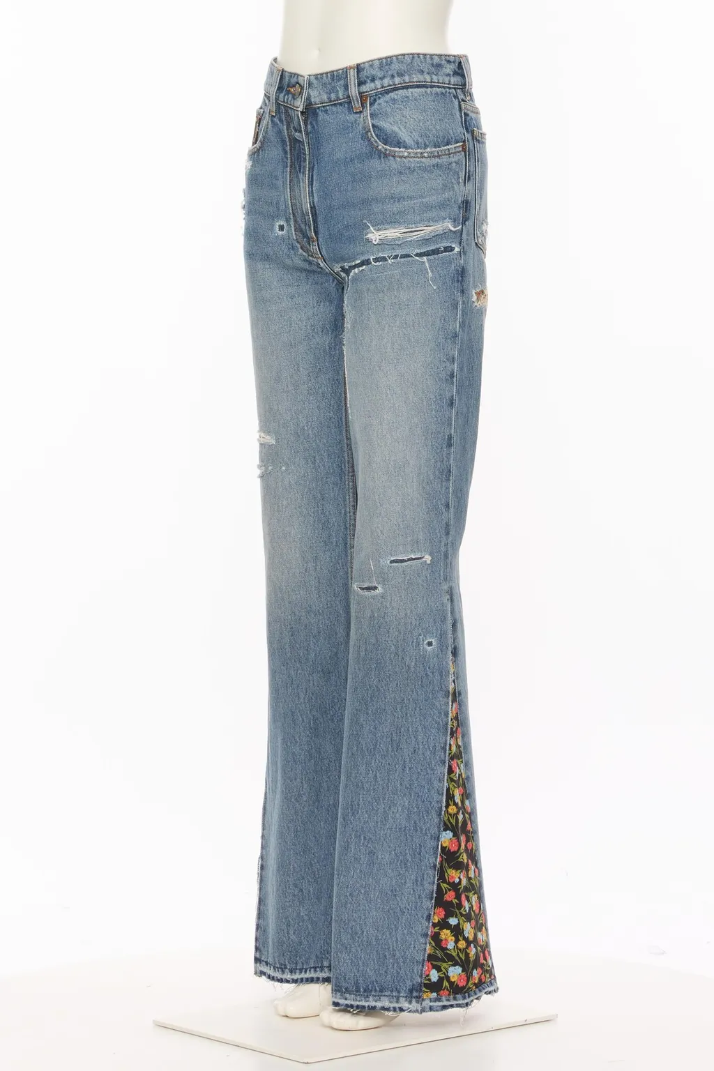 Floral-Embroidered Ripped Jeans