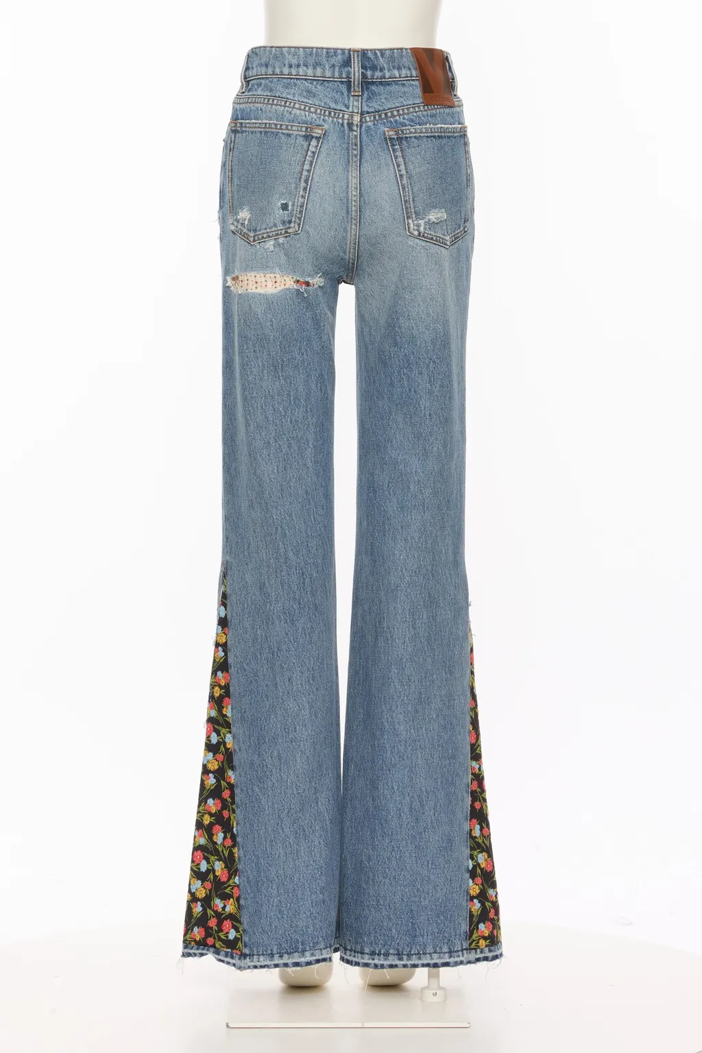 Floral-Embroidered Ripped Jeans