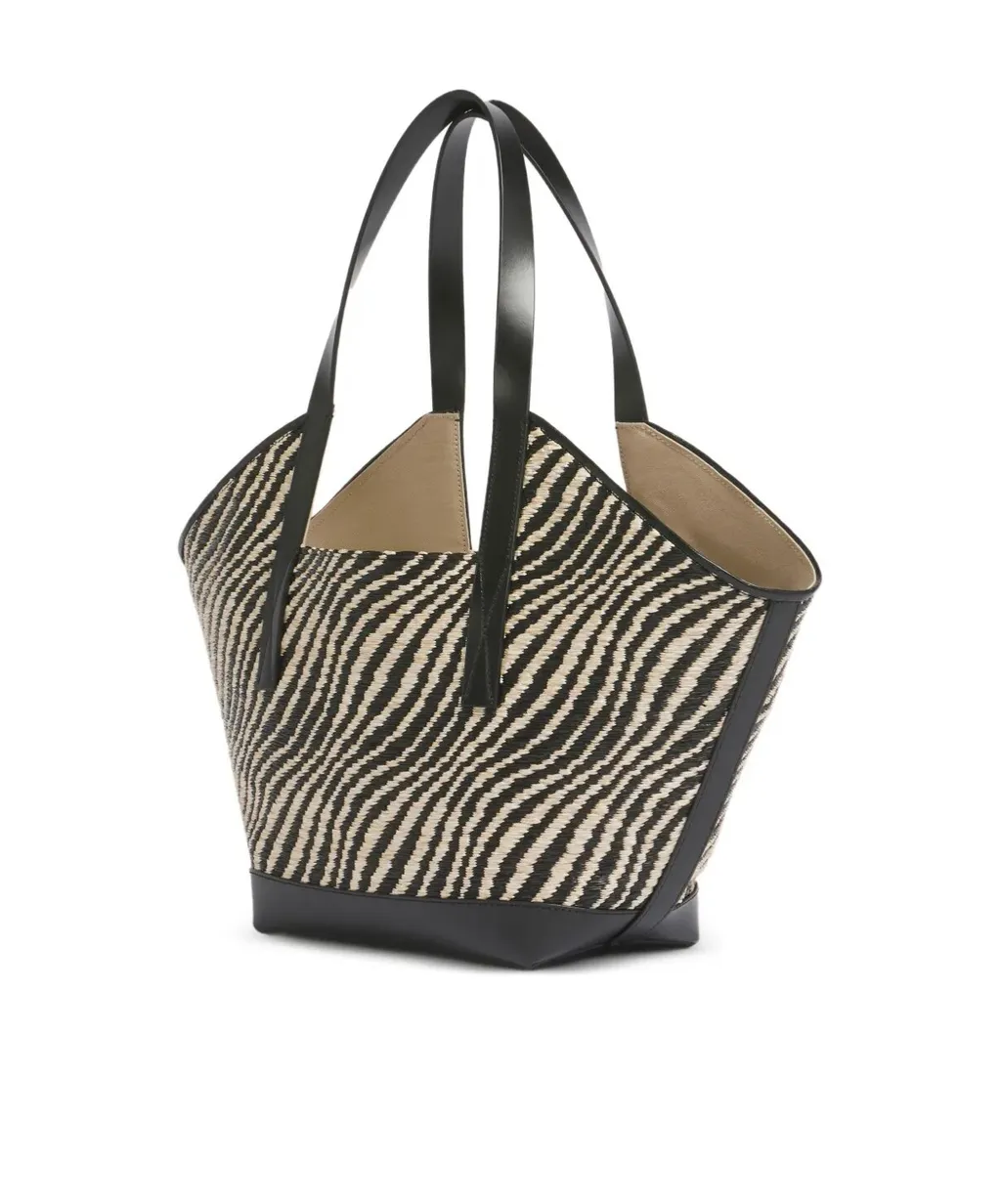 Black Raffia-Effect Waves Small Tote Bag
