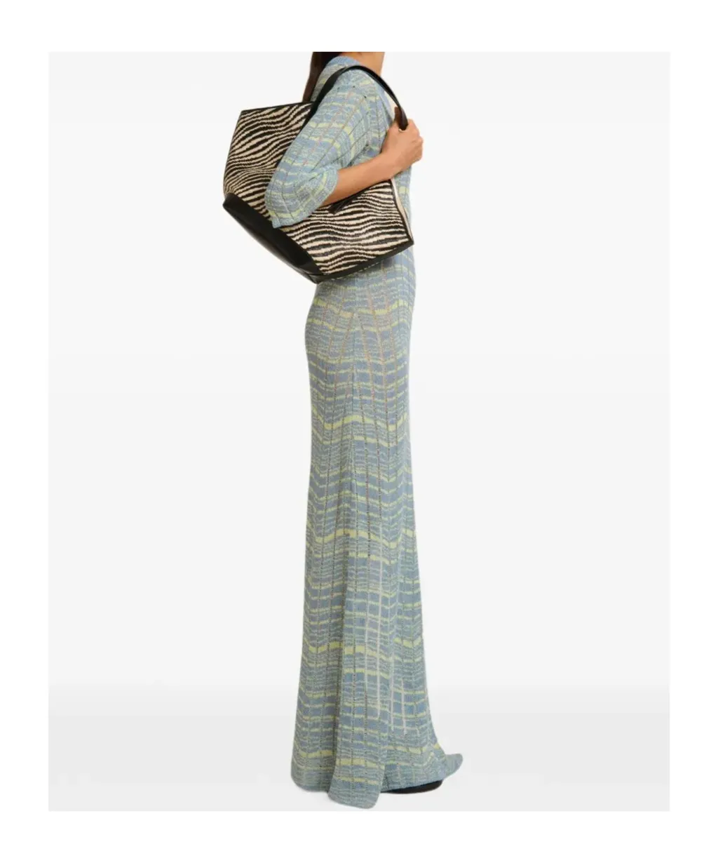 Black Raffia-Effect Waves Small Tote Bag
