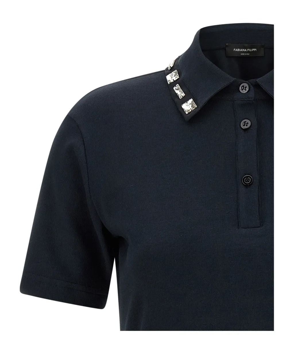 Fabiana Filippi Embellished Ribbed Short Sleeved Polo Shirt