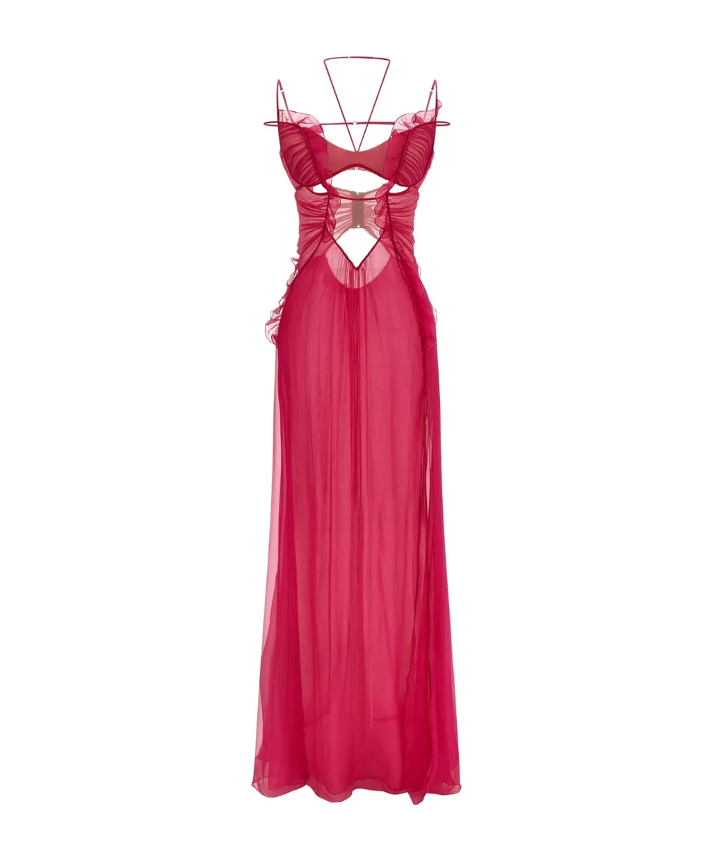Nensi Dojaka Cut-Out Frilled Gown