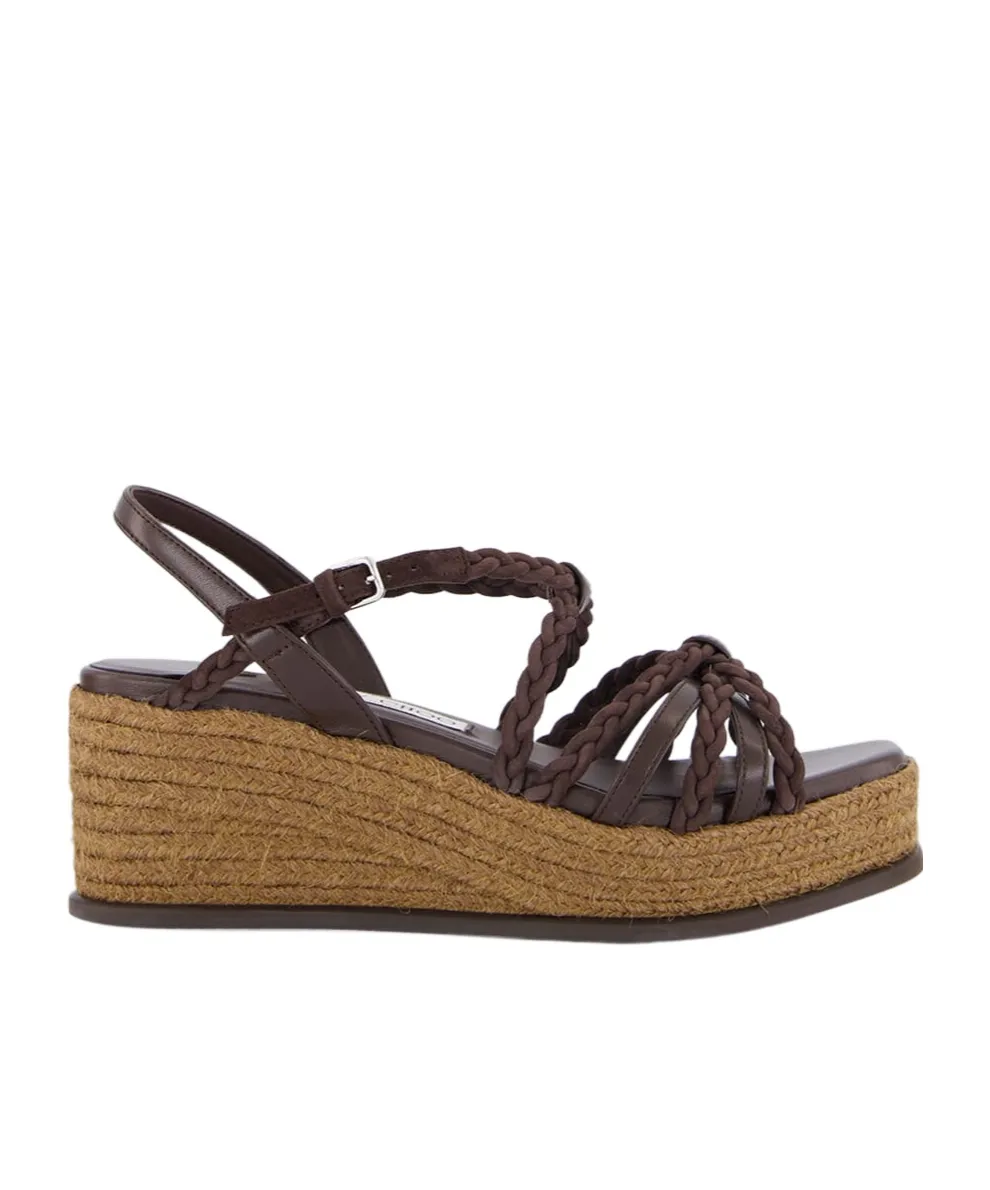 Braided-Leather Wedge-Heel Sandals