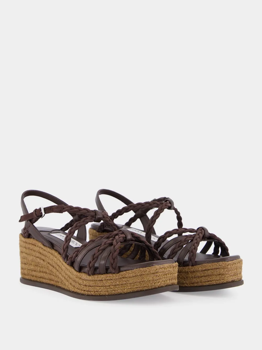 Braided-Leather Wedge-Heel Sandals