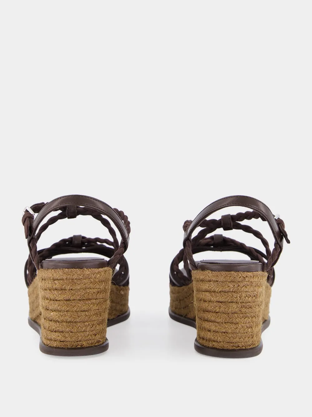 Braided-Leather Wedge-Heel Sandals