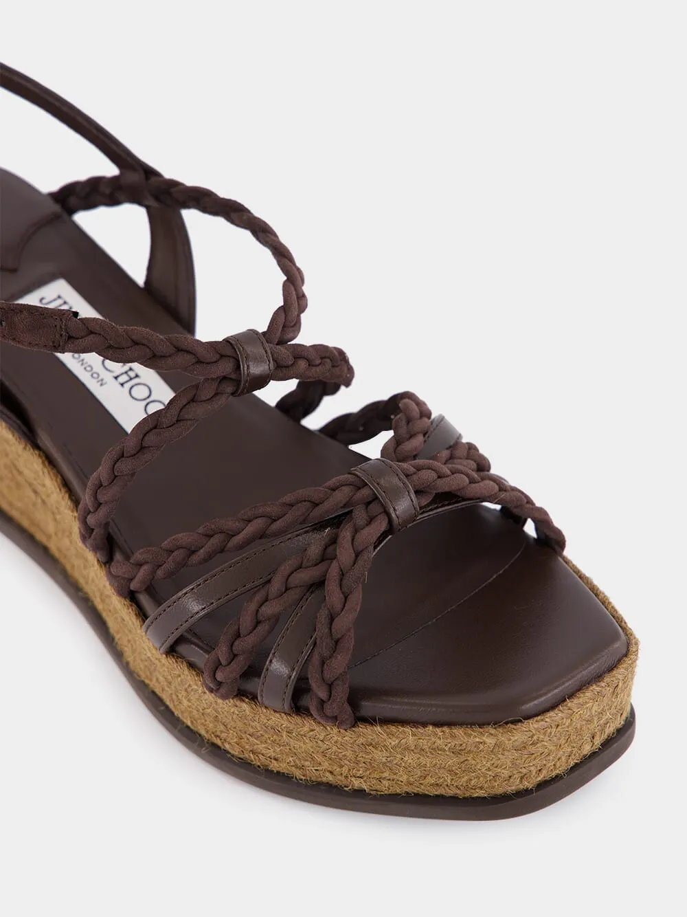 Braided-Leather Wedge-Heel Sandals