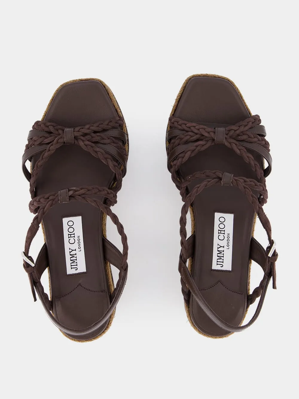 Braided-Leather Wedge-Heel Sandals
