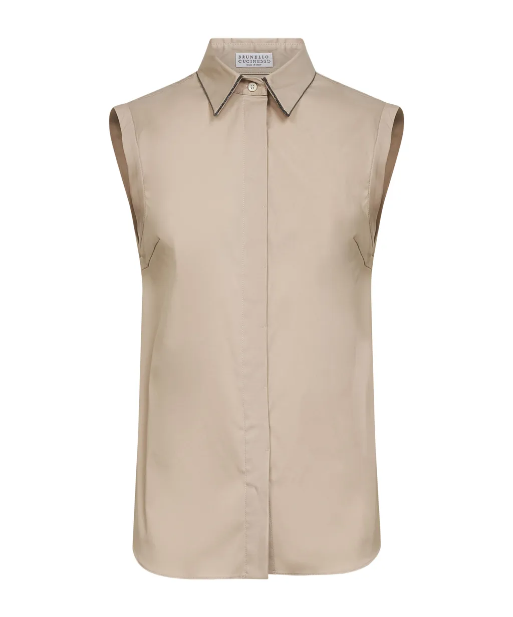 Brunello Cucinelli Sleeveless Curved Hem Shirt