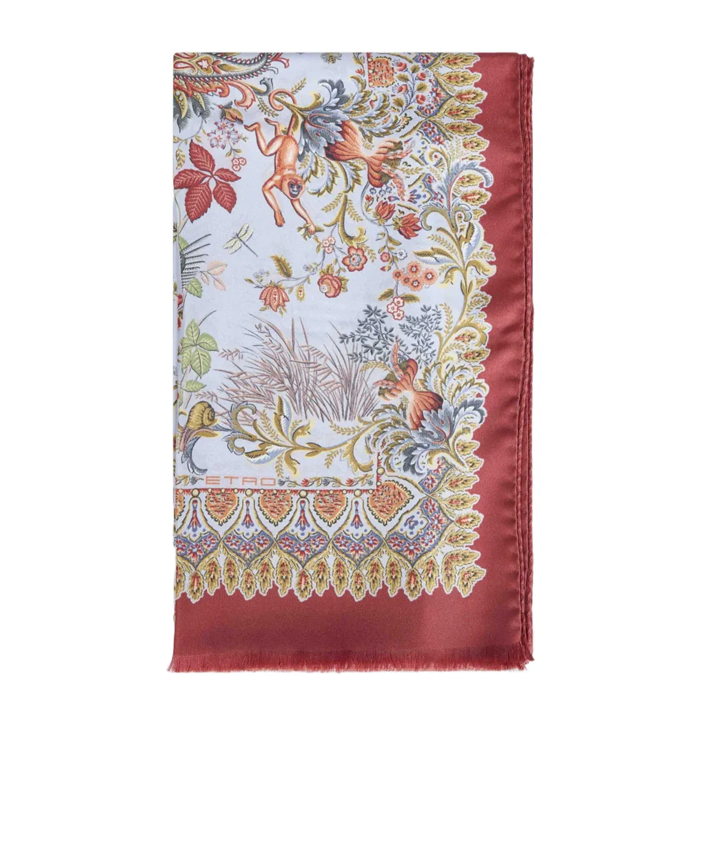 Floral-Patterned Silk Scarf