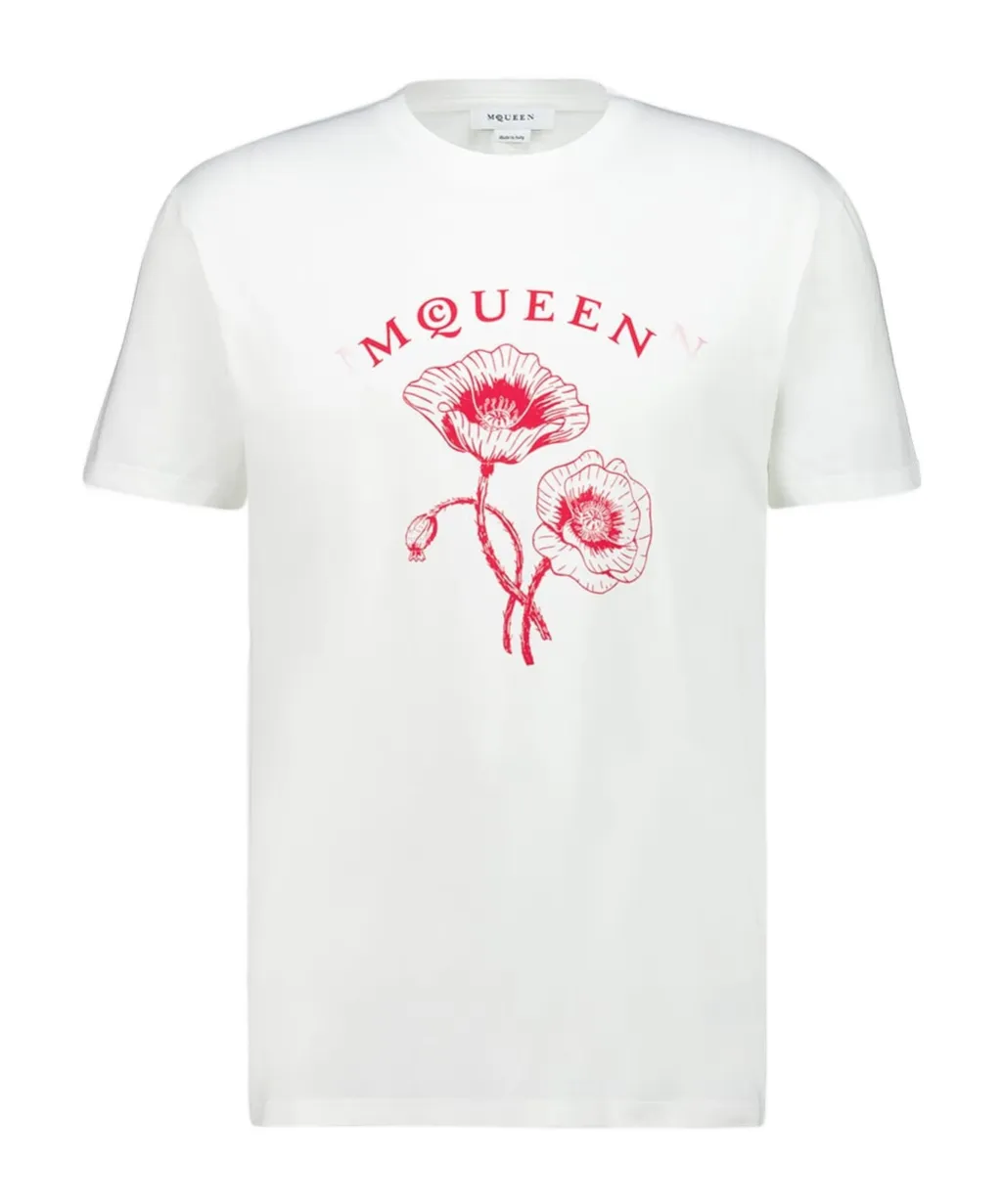 Alexander Mcqueen Logo Flower Printed Crewneck T-Shirt