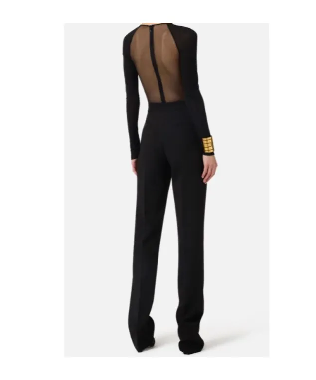 Crystal-Embroidered Long-Sleeves Bodysuit