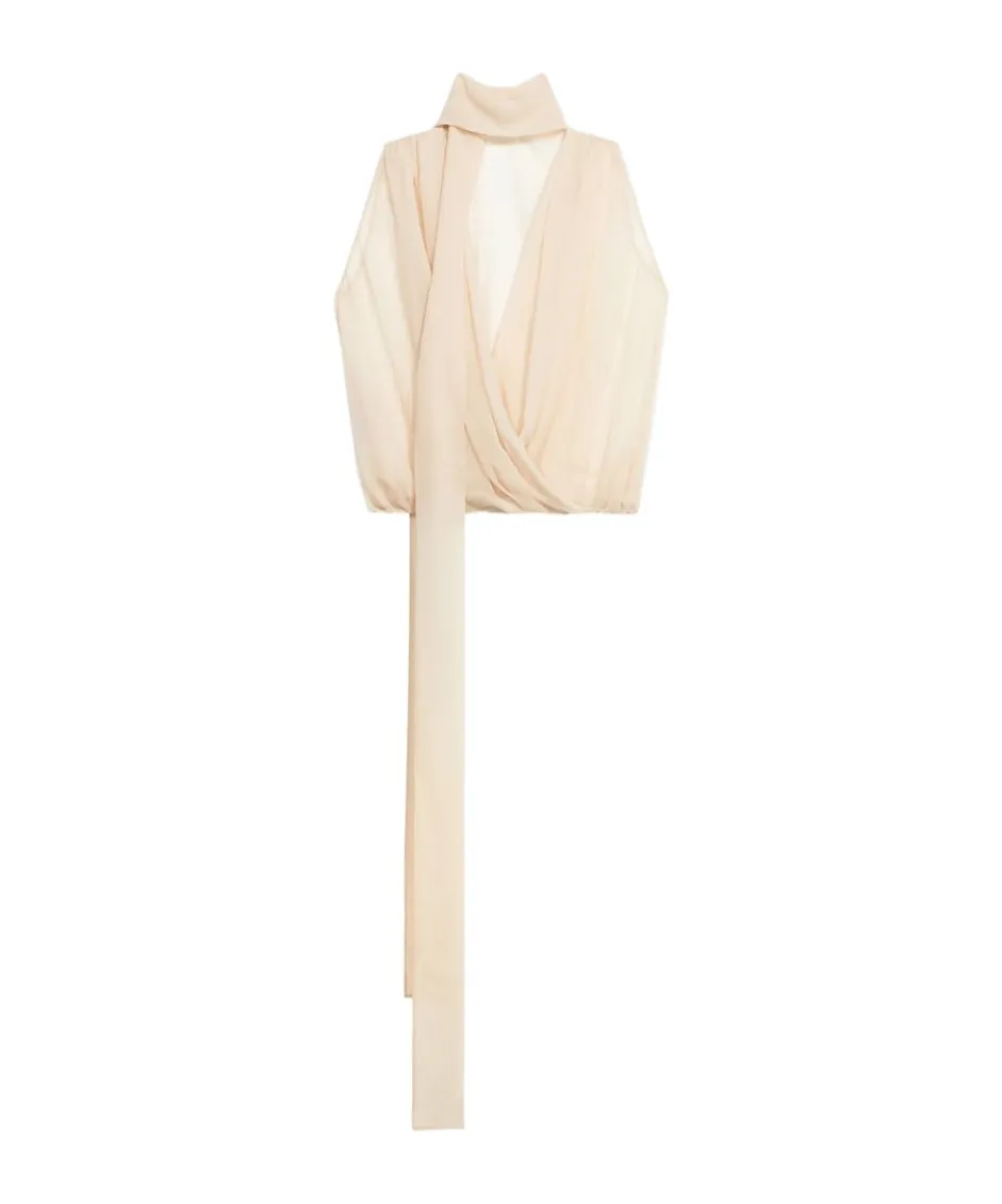 Jacquard Silk Wrap-Around Top