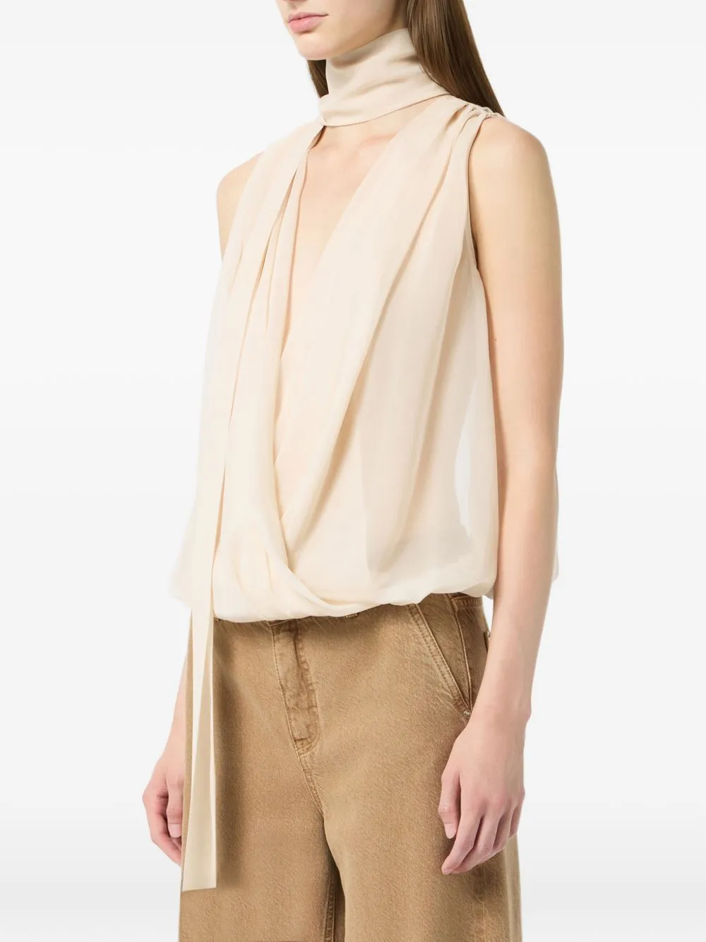 Jacquard Silk Wrap-Around Top