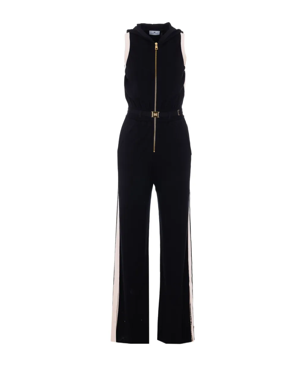 Elisabetta Franchi Belted Waist Hooded Knit Sleeveless Jumpsuit