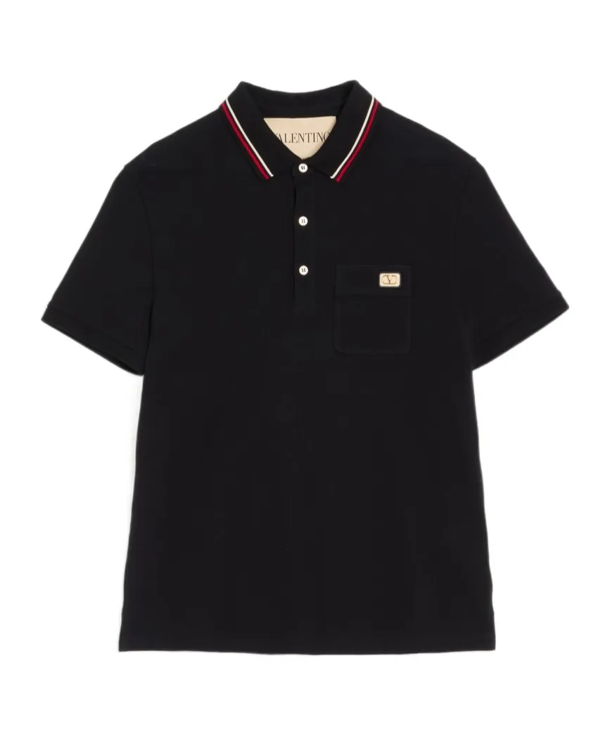 Cotton Piqué Polo Shirt With Vlogo Patch