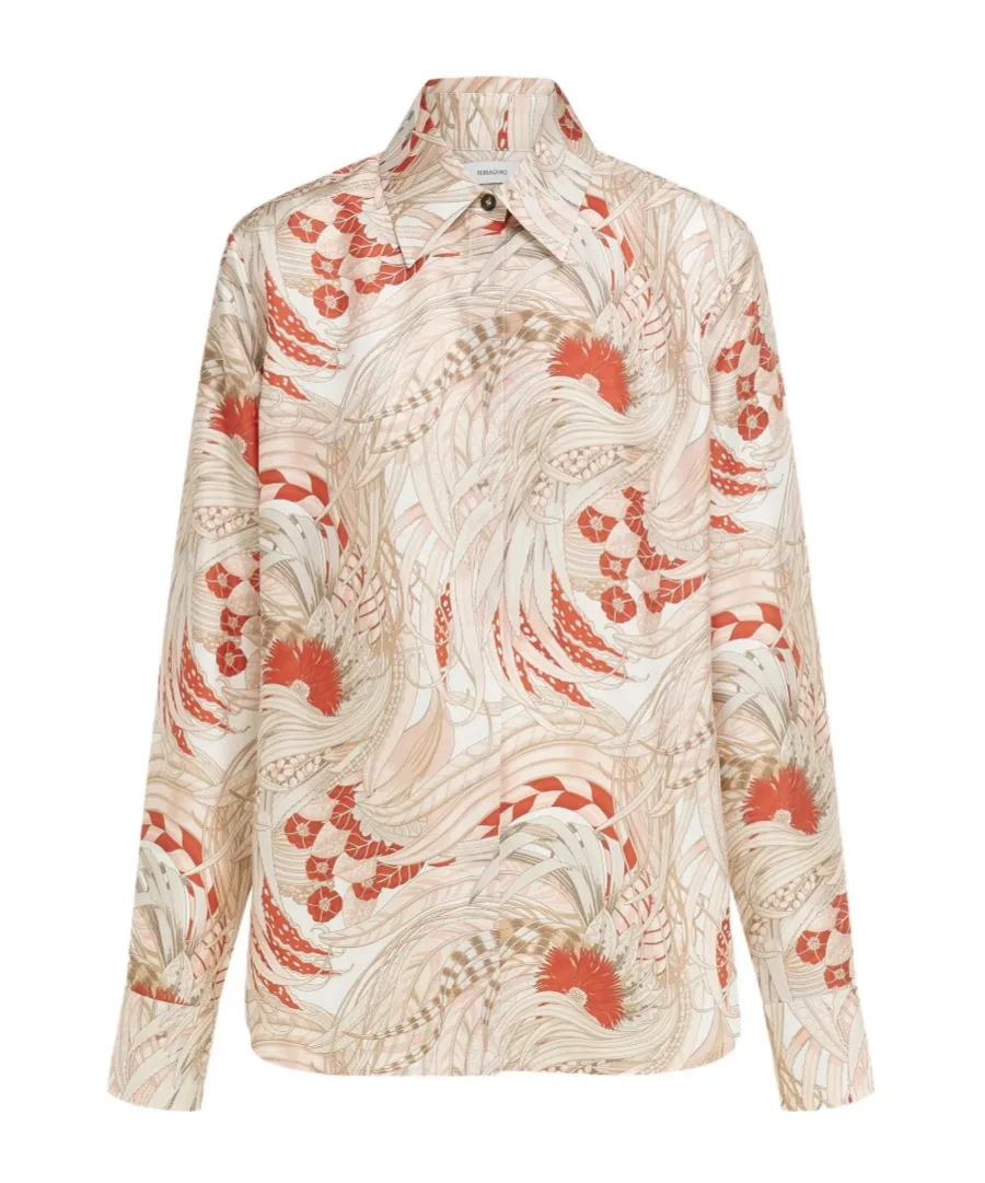 Silk Twill Shirt With Feather Print