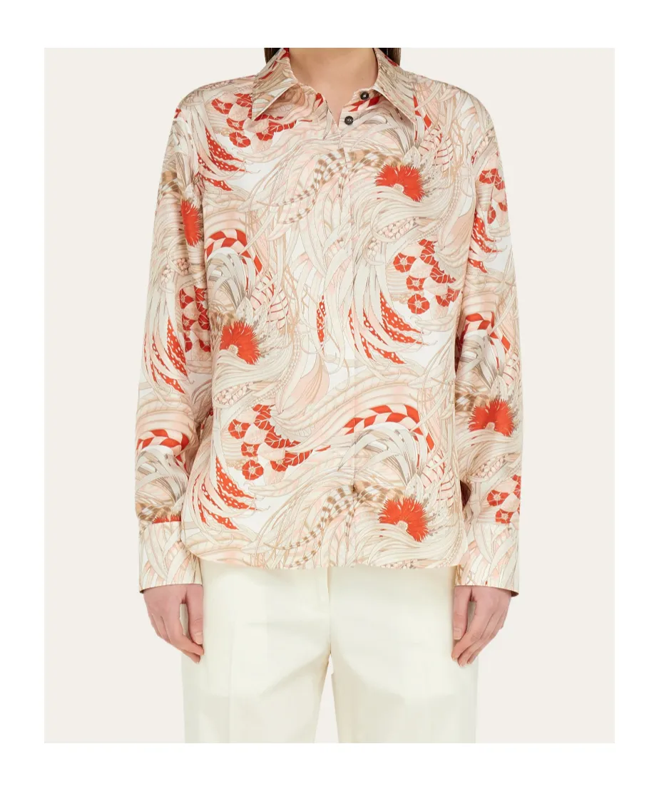 Silk Twill Shirt With Feather Print