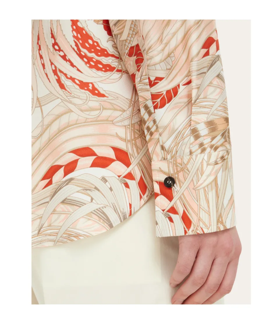 Silk Twill Shirt With Feather Print