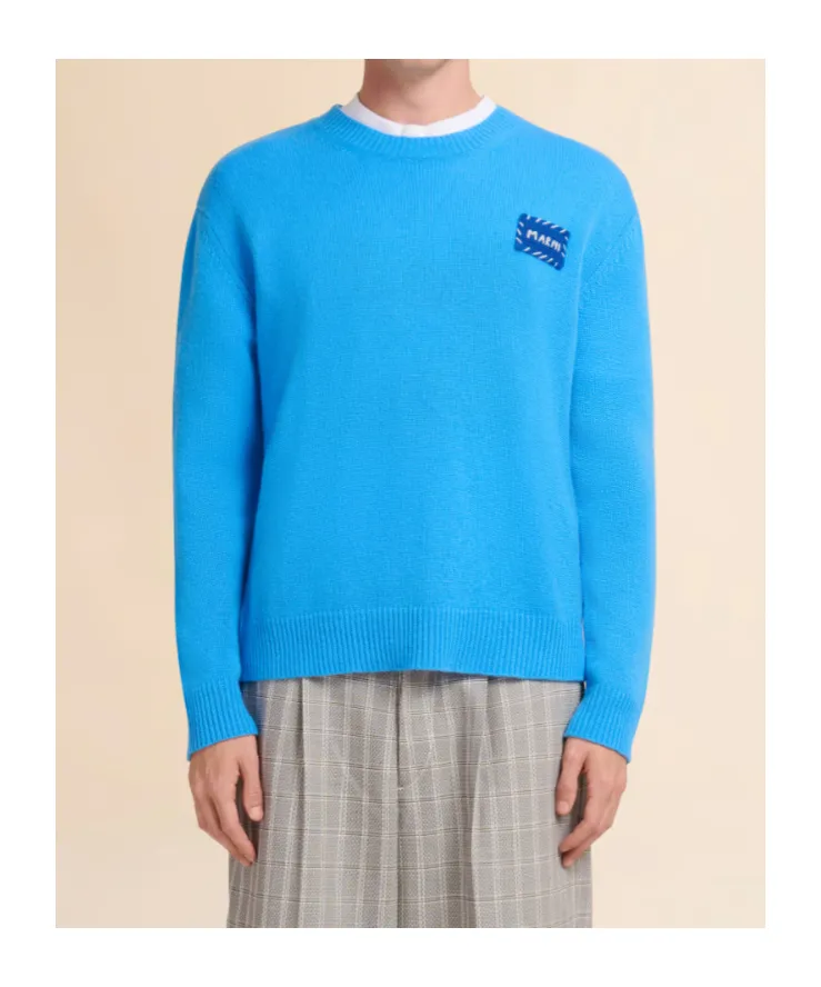 Bright Blue Cashmere Sweater With Marni Patch
