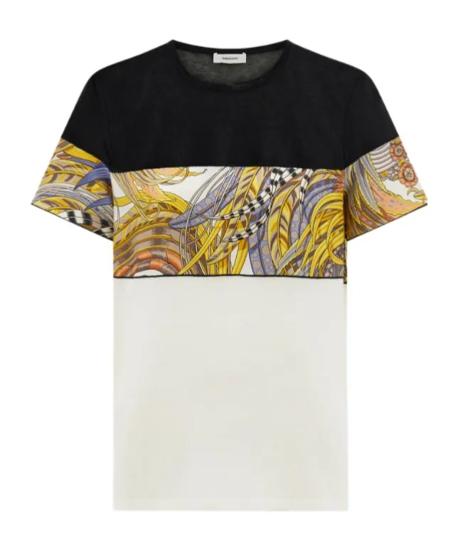 Crewneck T-Shirt With Silk Inserts