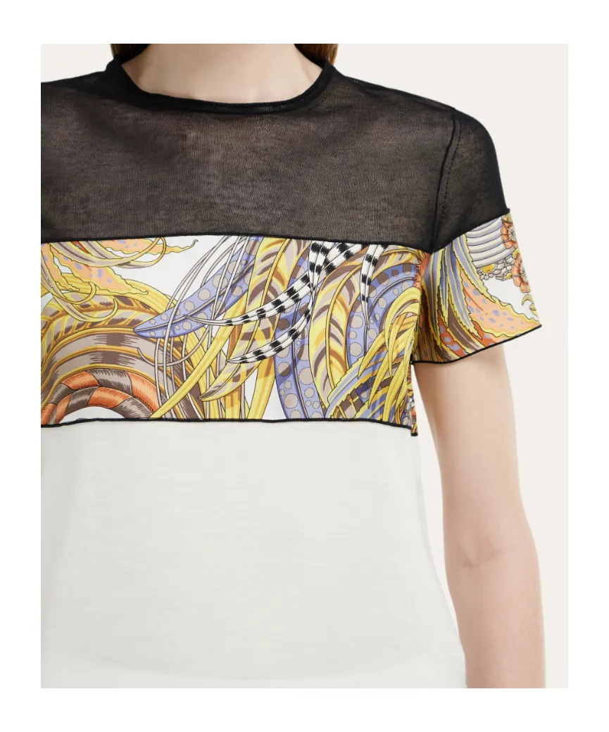 Crewneck T-Shirt With Silk Inserts