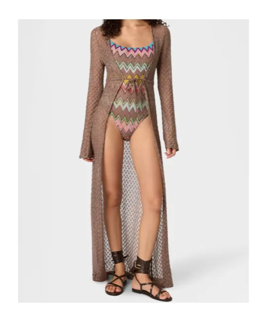 Long Cardigan In Lamé Viscose With Spiderweb Motif