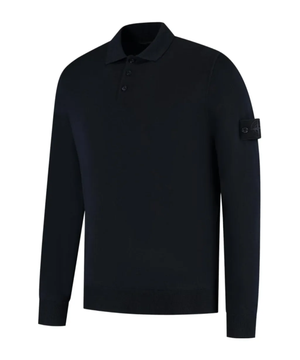 Long-Sleeved Knitted Polo Shirt