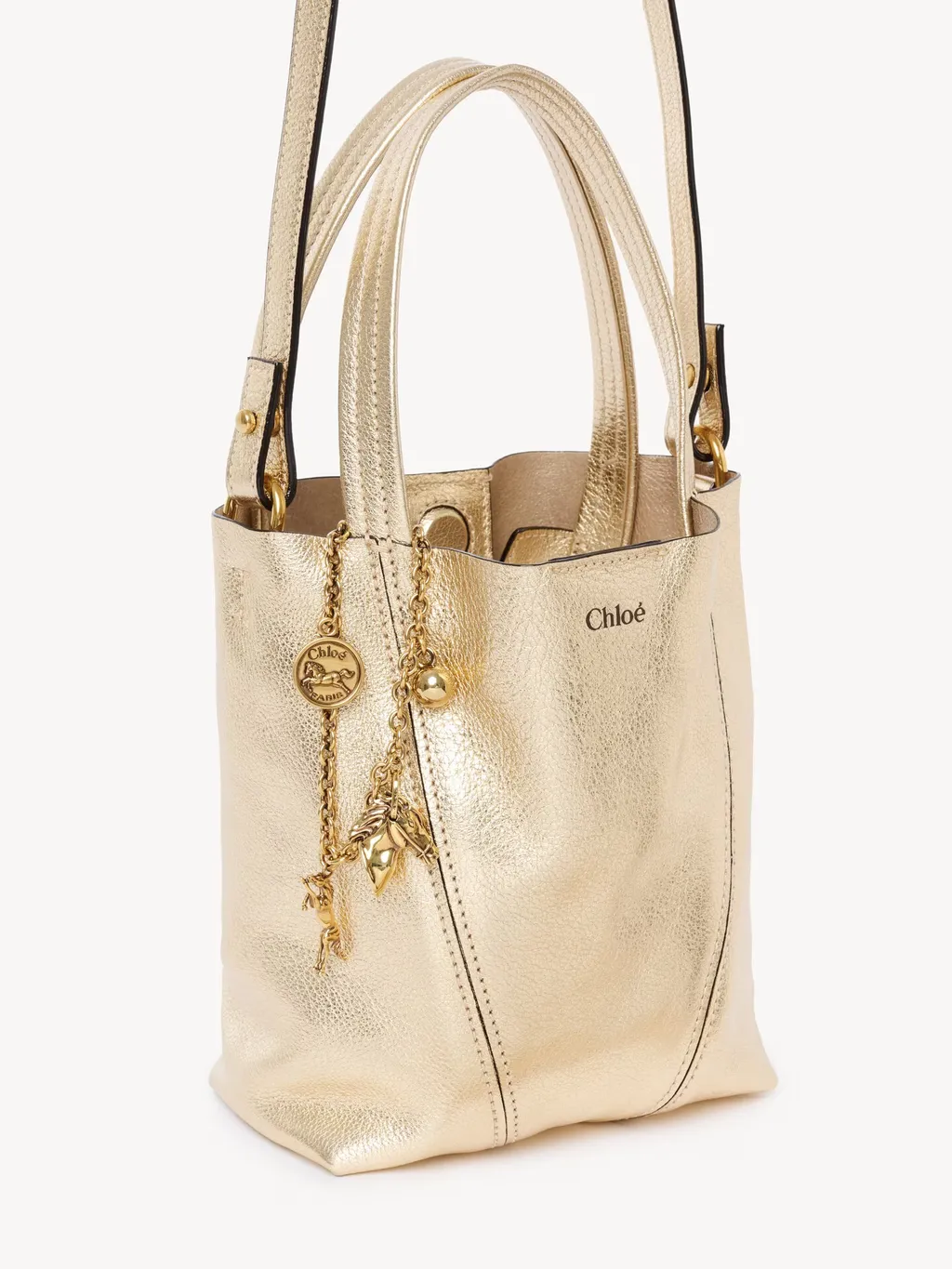 Small Chloe Spin Tote Bag In Metallic Leather With Horse Charms