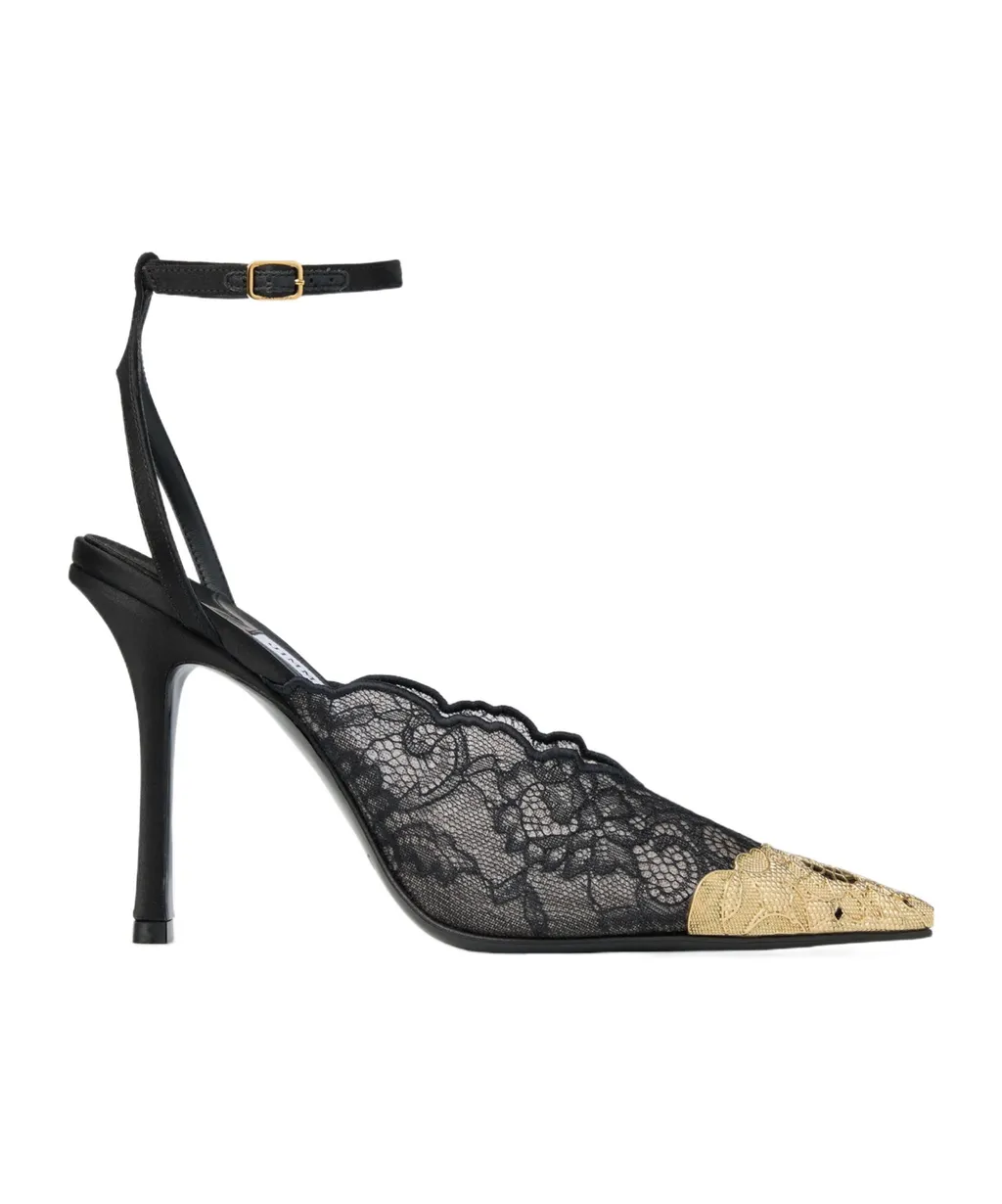 Faiz 100 Black Jimmy Choo Lace Pumps With Metal Lace Detail