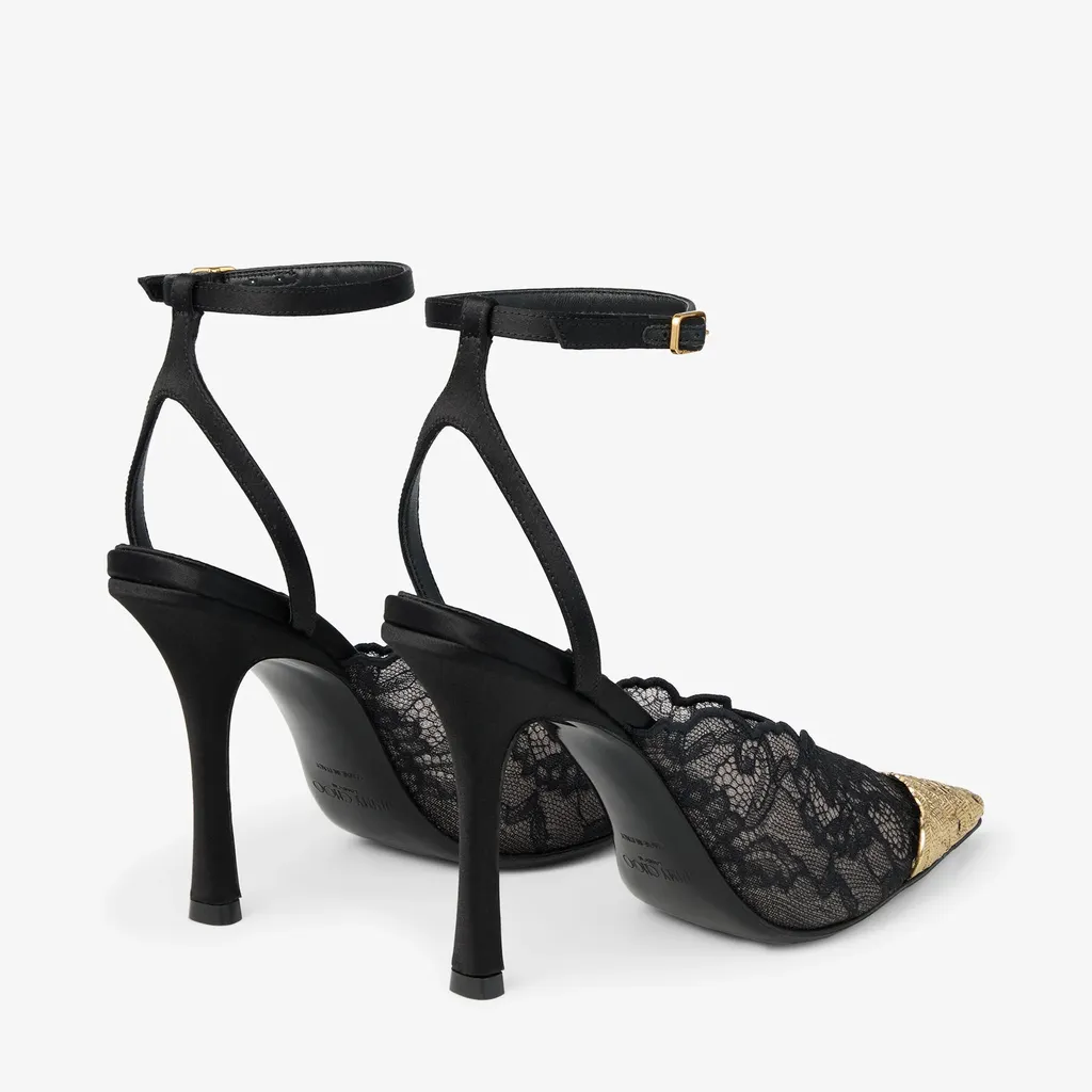 Faiz 100 Black Jimmy Choo Lace Pumps With Metal Lace Detail