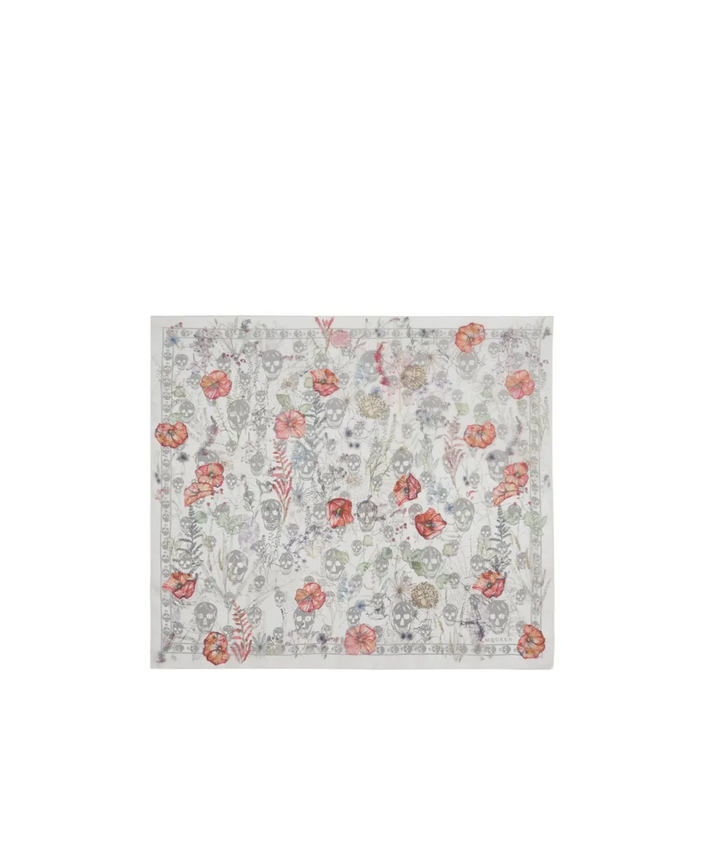Skull & Spider Floral Scarf In Ivory/Grey